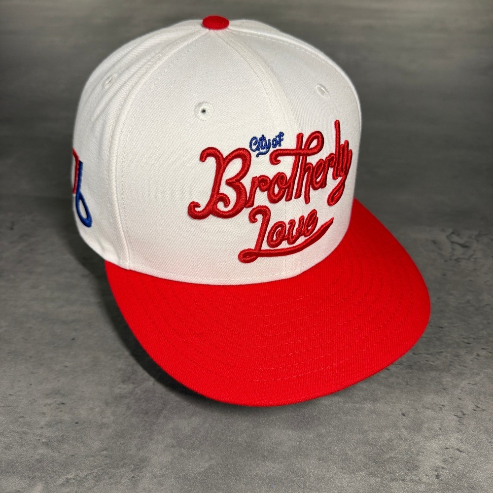 New Era Philadelphia 76ers Hat 7 1/4 White Red Blue City Of Brotherly Love NBA